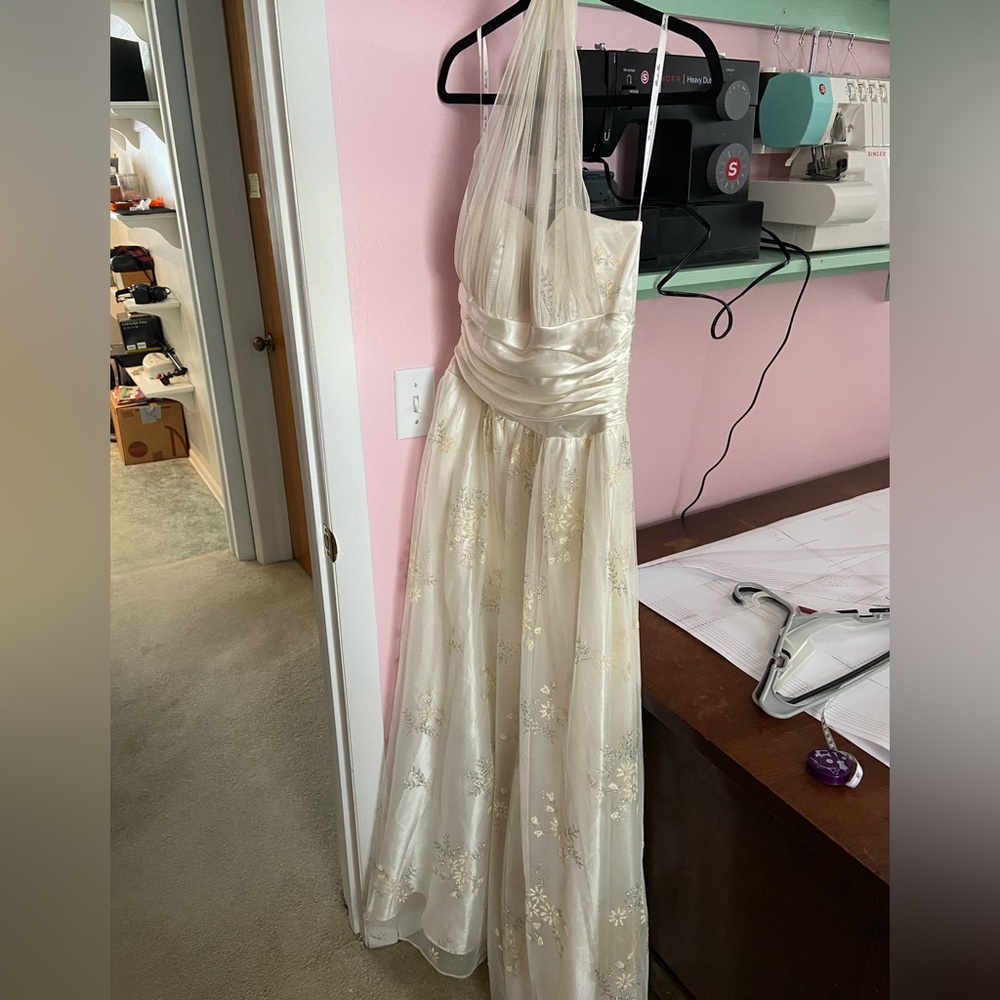 Blondie Nites Cream, Silver, and Gold Sparkly Prom Dress
